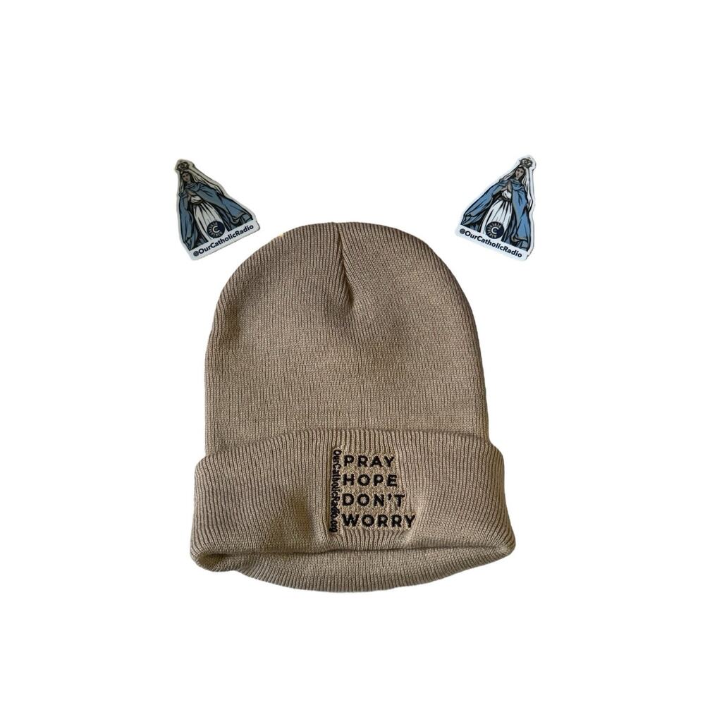 Covenant Network Catholic Radio Beanie‎ Winter Hat Cap + 2 Stickers Religion NEW